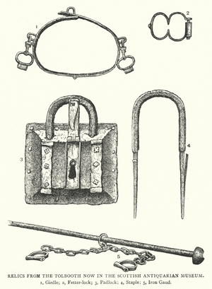Relics from the Tolbooth now in the Scottish Antiquarian Museum (engraving)