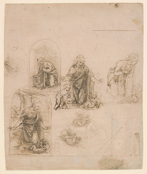 Compositional Sketches for the Virgin Adoring the Christ Child, 1480-85 (silverpoint)