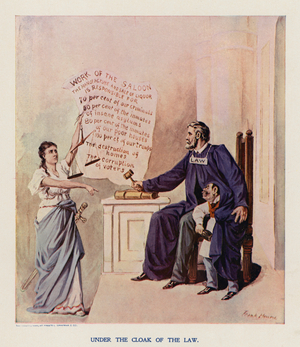 Under the cloak of the law (colour litho)