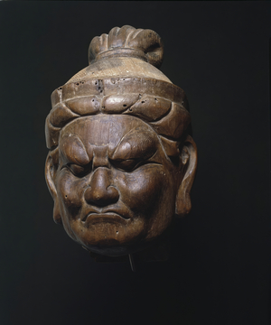 Head of a Heavenly King, Lokapala, Late Heian Period (wood)