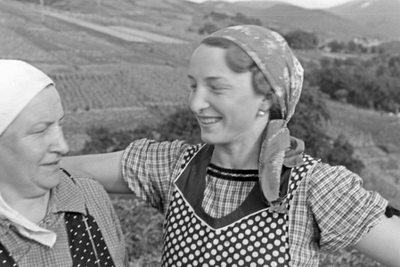 Seasonal farm worker for the strawberry harvest at Buehl, Germany 1930s (b/w photo)