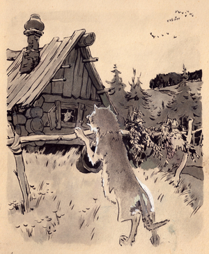 Illustration from 'The Wolf and the Seven Young Kids' (watercolour on paper)