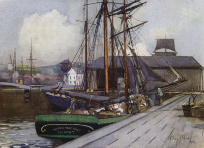 Entrance to Clyde and Forth Canal, Bowling (colour litho)