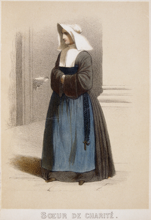Illustration depicting a French sister of charity (catholic Nun) 1850