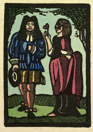 Illustration of English Tales Folk Tales and Ballads. A Woman Giving a Flower to a Man