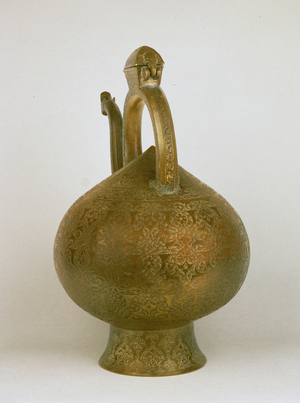 Ewer, copper, incised floral ornaments …