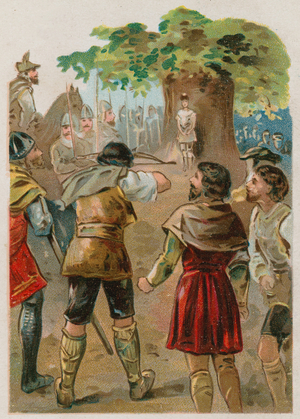 William Tell shooting the apple off his son's head (chromolitho)