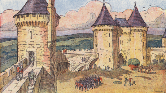 Medieval castle built by a wealthy lord (colour litho)