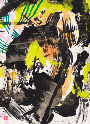 Zen Fire And Wind Ink Abstraction, 2018 (Ink and colour on Xuan paper)
