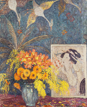 Vase of Flowers and Japanese Print; Vase de Fleurs et estampe Japonaise - Blumenvass en Japanse prent, 1917 (oil on canvas)