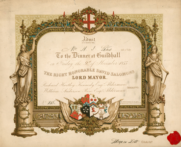 Invitation to a banquet at the Guildhall, London, on 9 November 1855 (chromolitho)