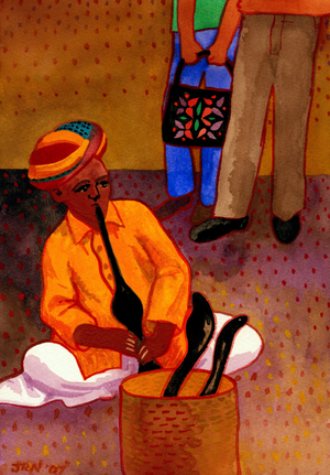 Hindu Snake Charmer, 2007 (watercolour)