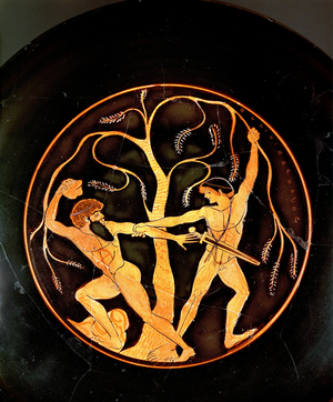 Theseus with the robber Sinis (pottery)