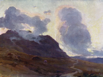 Coming Night, near Beddgelert (colour litho)