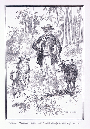"Down Romulus, down sir", said Ready to the dog, 1900's (litho)