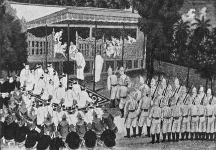 The Abdication of King Thibaw (litho)