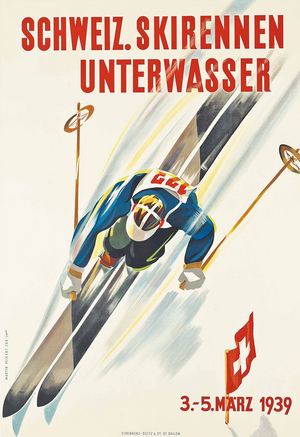 Schweiz. Skirennen Unterwasser, 1939 (colour litho)