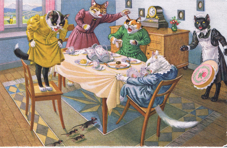 A fright at teatime, Postcard, 1960's (colour litho)
