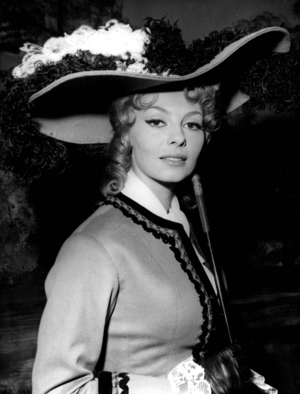 French Actress Michele Mercier on Set of Film Angelique and the King on August 4, 1965 (b/w photo)