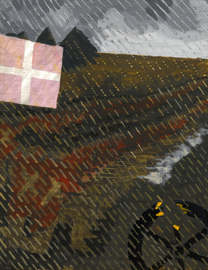 Falling Rain with Raised Flag (acrylic on board) 