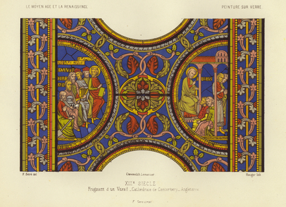Stained glass in Canterbury Cathedral, Kent, 13th Century (chromolitho)