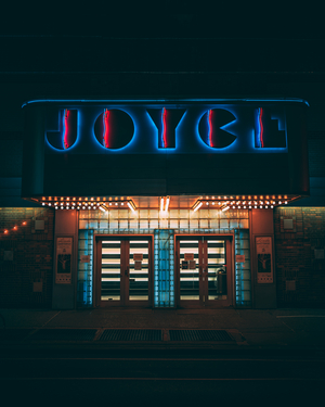 The Joyce Theater neon sign at night, in Chelsea, Manhattan, New York, USA (photo)