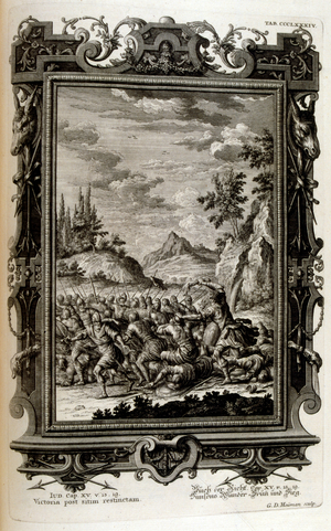 Samson slaying the Philistines, 18th century (engraving)