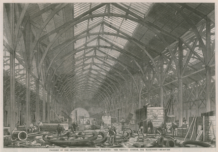 Progress on the International Exhibition Building; The Western Annexe for machinery (engraving)