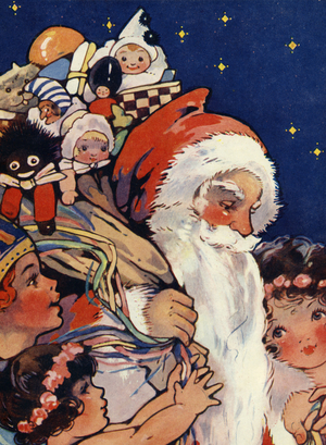 Father Christmas with sack of toys for children