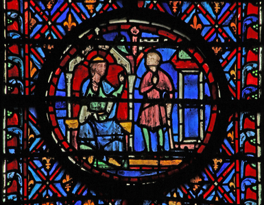 Window w12  a messenger comes to Job Job I 16-19 (stained glass)