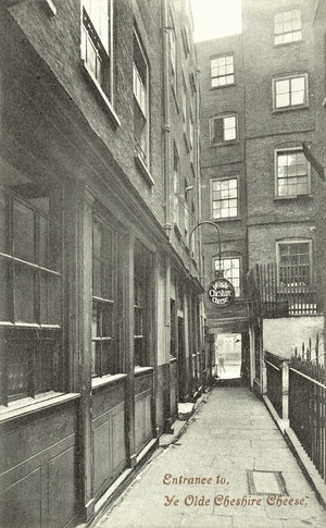 Entrance to Ye Olde Cheshire Cheese, London (b/w photo)