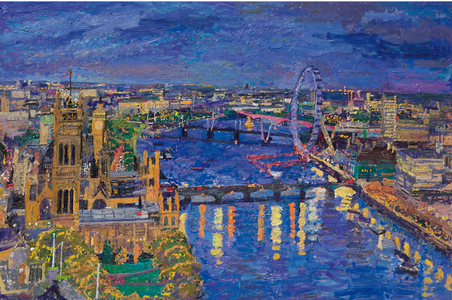 Twilight, Westminster from Millbank, 2014 (oil on board)