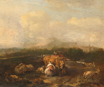 Italian Landscape with Cattle, 1640 (oil on panel)