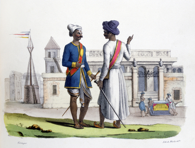 Two Indian courtiers in conversation, 1828