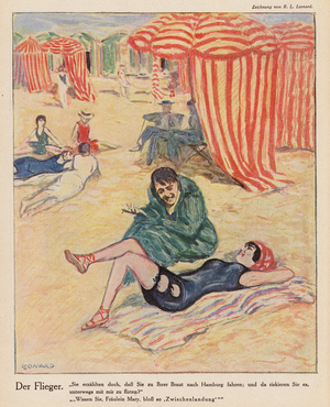 Beach scene (colour litho)