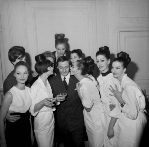 Couturier Marc Bohan (Dior) With Models After Fashion Show on January 31, 1963 (b/w photo)