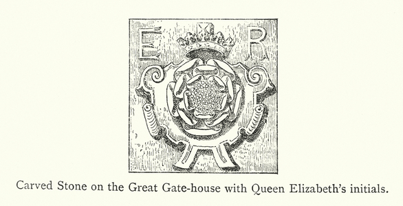 Carved Stone on the Great Gate-house with Queen Elizabeth's initials (engraving)