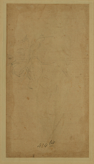 Draped figure walking towards the right: Angel of the Annunciation? Black chalk ...