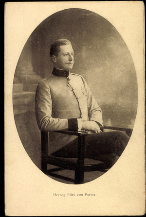Passepartout Ak Duke Elias of Parma, seat portrait, chair, BKWI 888 28 (b/w photo)