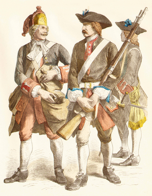Austrian soldiers, 18th century (copper plate print)