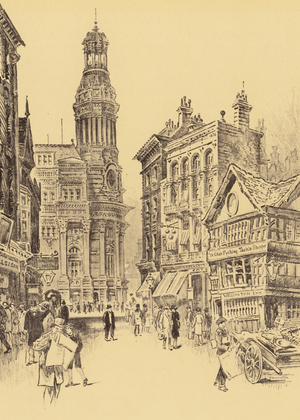 Manchester, The Royal Exchange and Old Market Place (litho)