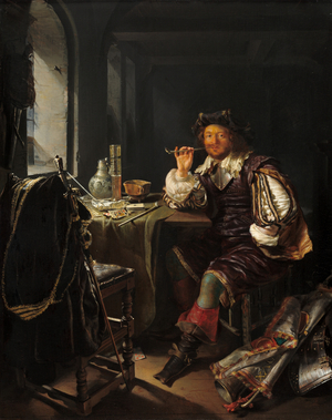 A Soldier Smoking a Pipe, c.1657-1658 (oil on panel)