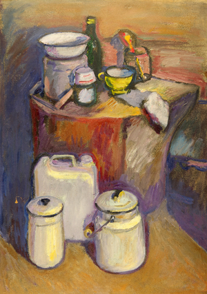 Still Life with Village Items, 1982 (oil on board)