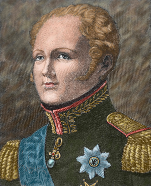 Alexander I of Rusia (1777-1825). Portrait. Engraving. coloured.