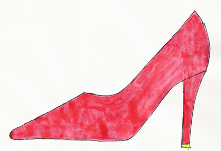 Red Shoe, 2017 (red and yellow india ink with felt tip pen on paper)