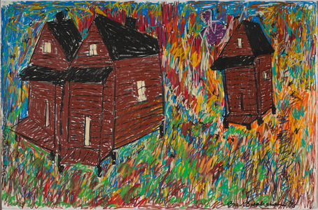 Untitled (Log Cabins) (oil pastel on paper)