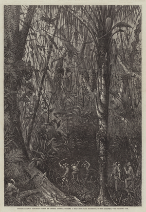 English Railway Surveying Party in Central America cutting a Road from Lake Nicaragua to the Atlantic (engraving)