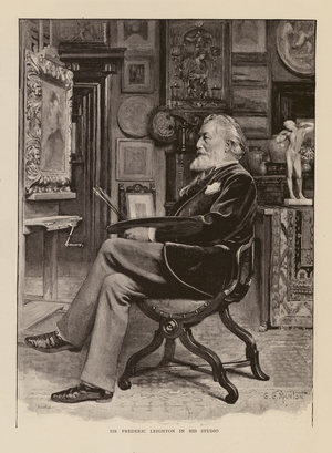 Sir Frederic Leighton, English artist in his studio (engraving)