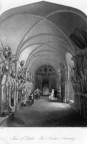 Tower of London, The Norman Armoury, 1839 (engraving)