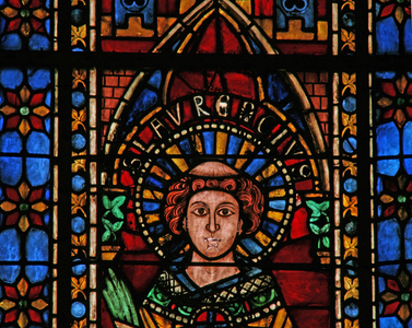 Window w201 depicting St Lawrence (stained glass)